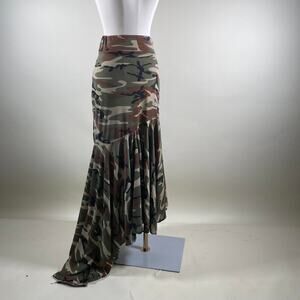 grunge camo asymmetrical maxi skirt